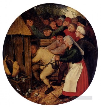  pie Pintura al %C3%B3leo - Empujado a la pocilga género campesino Pieter Brueghel el Joven